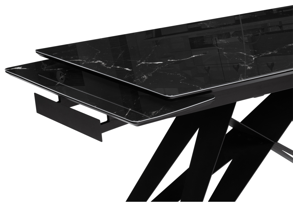 Стеклянный стол Блэкбери 140(200)х80х75 черный мрамор / черный