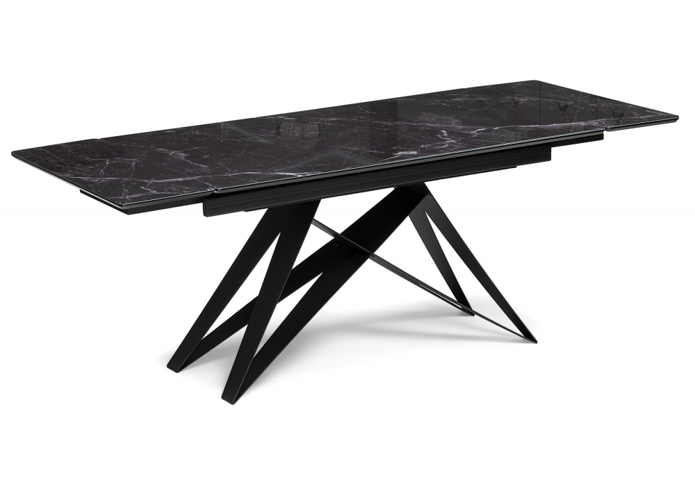 Стеклянный стол Блэкберн 140(200)х80 черный мрамор / черный