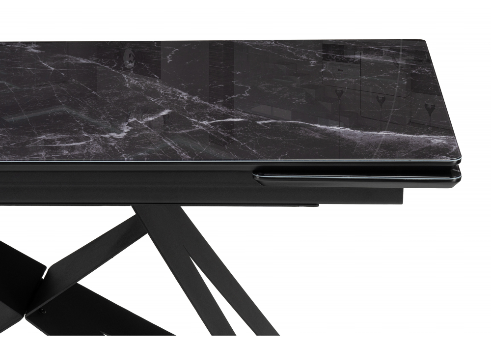 Стеклянный стол Блэкберн 140(200)х80 черный мрамор / черный