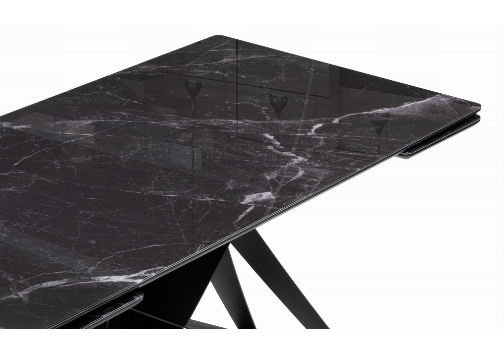 Стеклянный стол Блэкберн 140(200)х80 черный мрамор / черный
