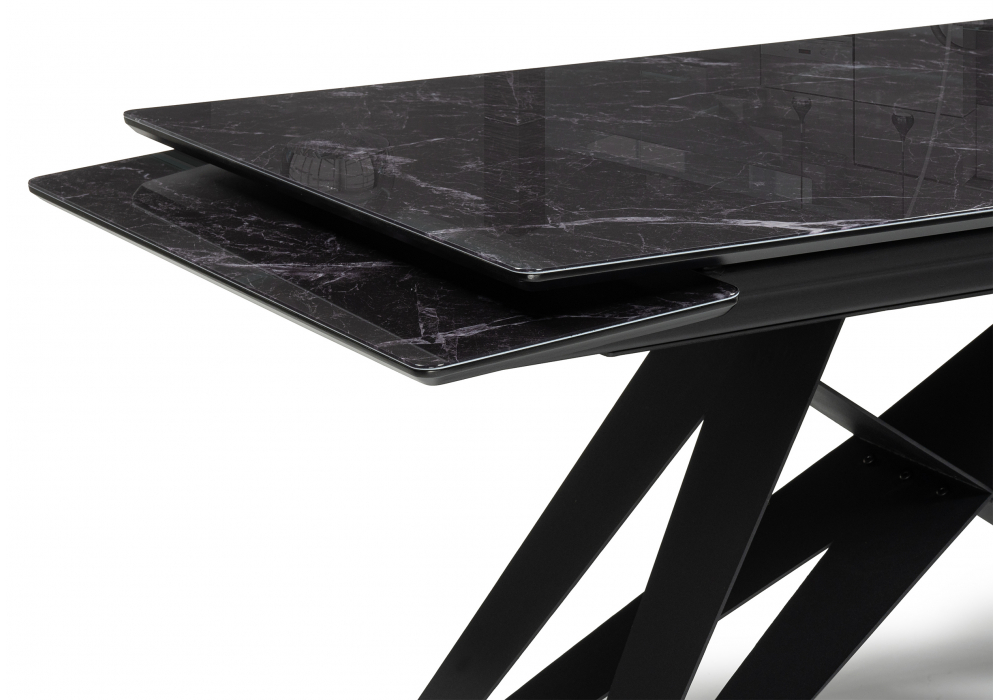 Стеклянный стол Блэкберн 140(200)х80 черный мрамор / черный