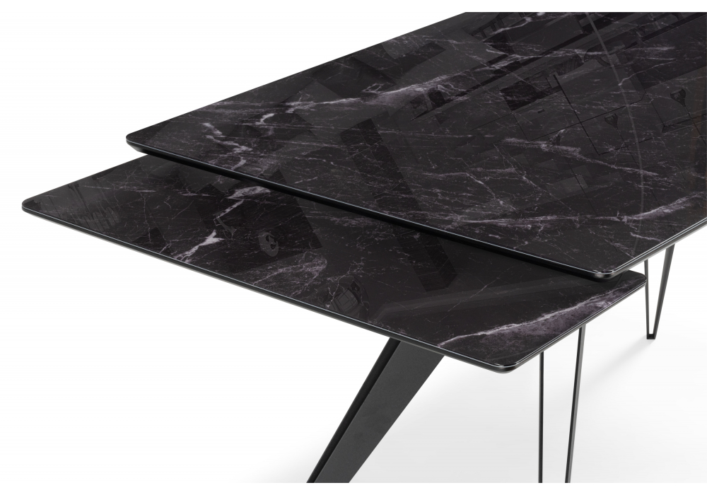 Стеклянный стол Дарвин 140(200)х80 черный мрамор / черный