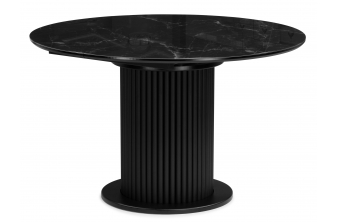 Стеклянный стол Фостер 120(160)х120х76 черный мрамор / черная шагрень / черный