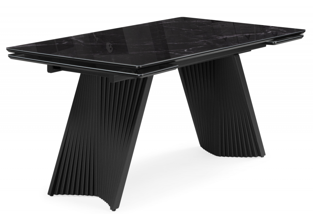 Стеклянный стол Вейв 140(200)х80 черный мрамор / черный