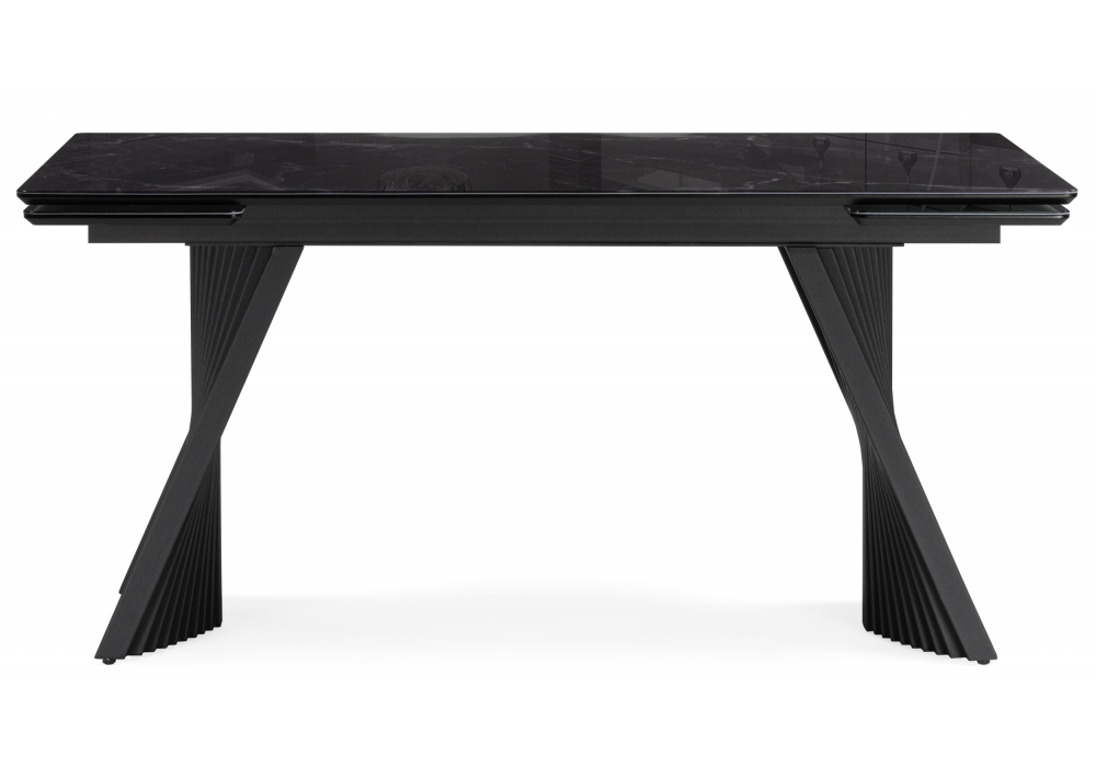 Стеклянный стол Вейв 140(200)х80 черный мрамор / черный