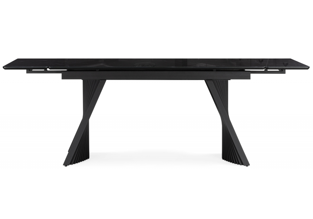 Стеклянный стол Вейв 140(200)х80 черный мрамор / черный