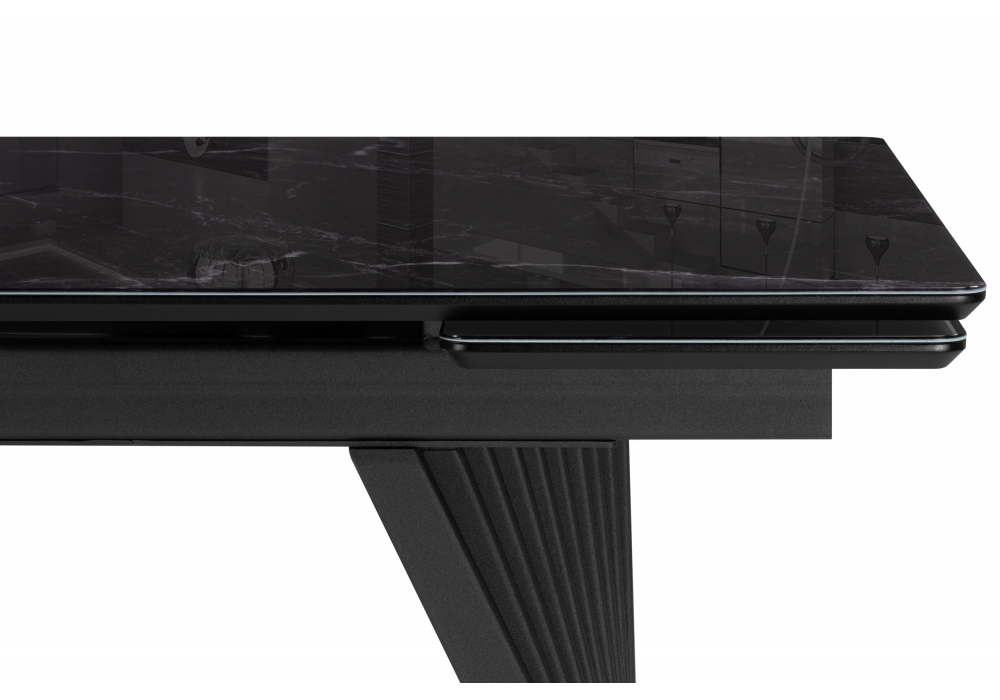 Стеклянный стол Вейв 140(200)х80 черный мрамор / черный