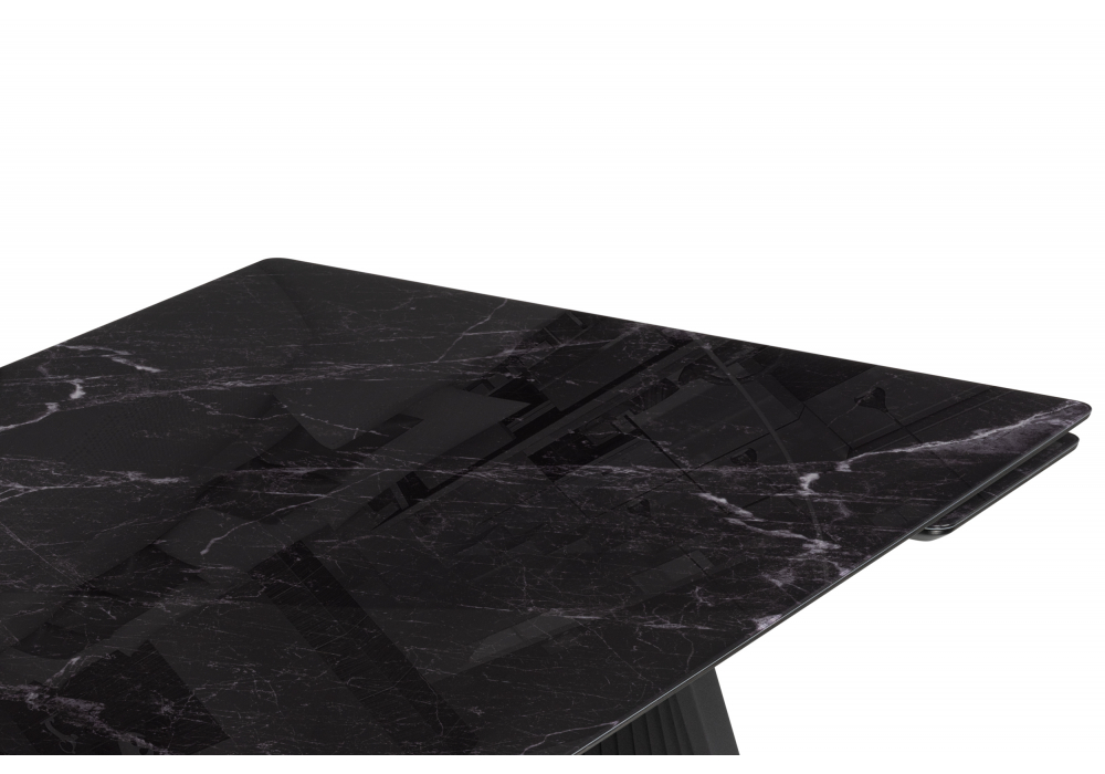 Стеклянный стол Вейв 140(200)х80 черный мрамор / черный