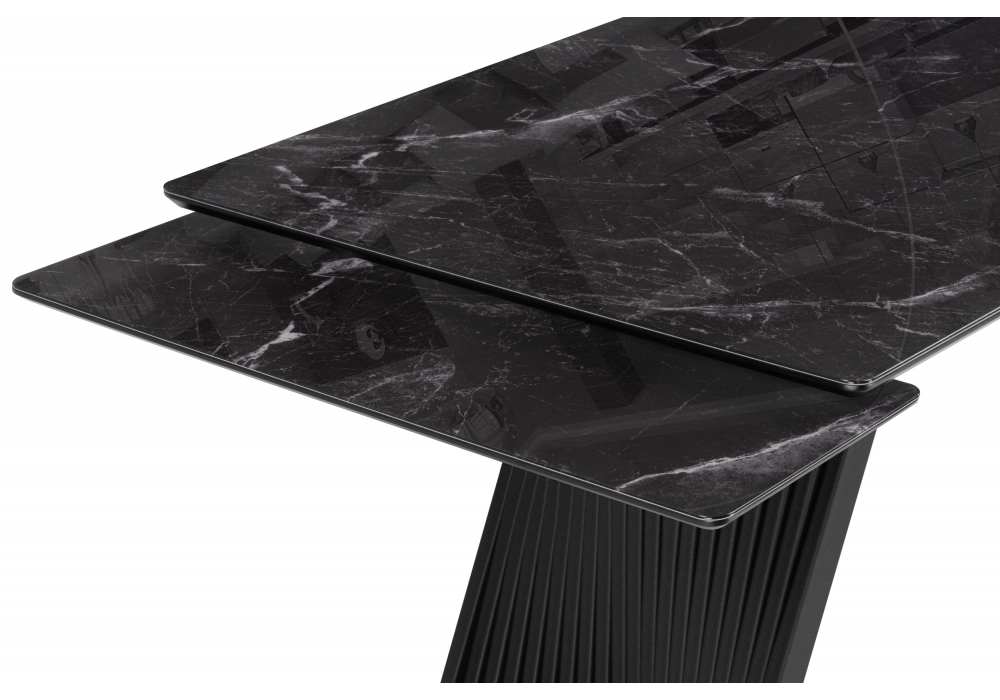 Стеклянный стол Вейв 140(200)х80 черный мрамор / черный
