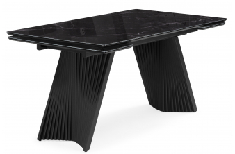 Стеклянный стол Вейв 140(200)х80 черный мрамор / черный