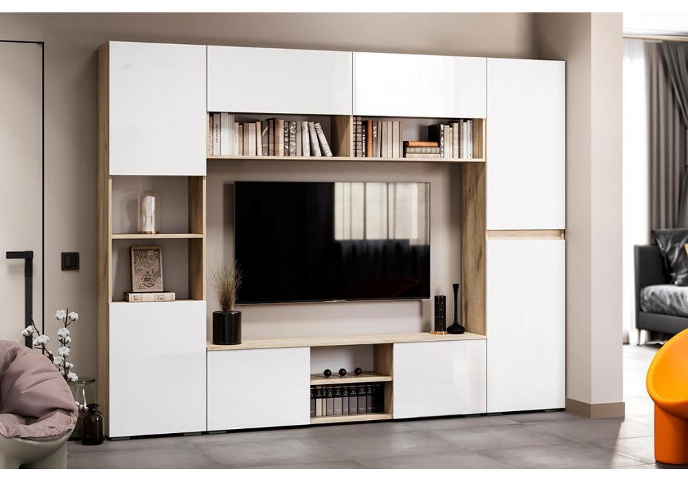 Стеллаж Алетра ПО-500 дуб крафт серый / глянец белый