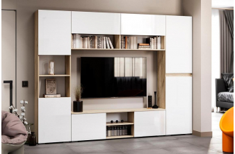 Стеллаж Лонгфорд белый / дуб вотан