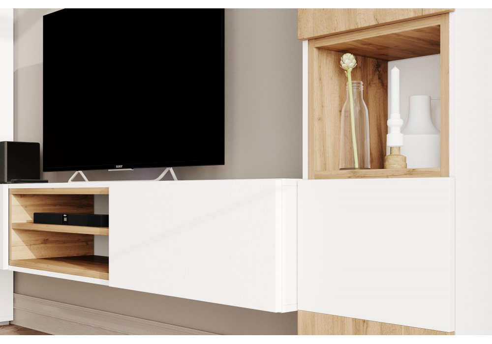 Стеллаж Лонгфорд белый / дуб вотан