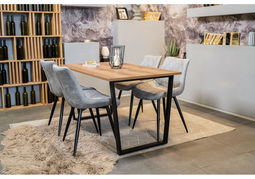 Деревянный стол Лота Лофт 140х80 черный матовый / дуб крафт золотой