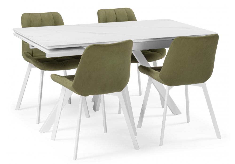 Керамический стол Вилли 140 (200) х 80 белый мрамор alpin white / snow white / белый