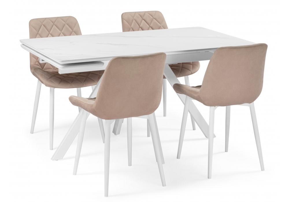 Керамический стол Вилли 140 (200) х 80 белый мрамор alpin white / snow white / белый