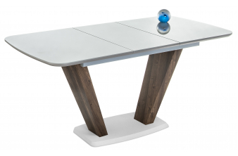 Стеклянный стол Алингсос 100(140)х100х76 черная шагрень / мрамор серый