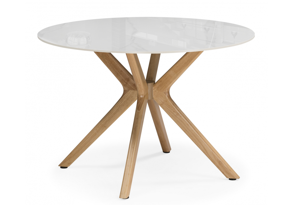 Стол Unika Round белый мрамор / светлое дерево