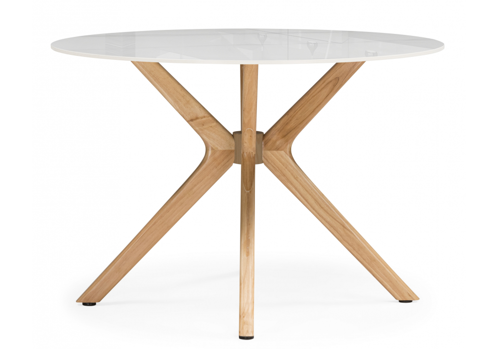 Стол Unika Round белый мрамор / светлое дерево