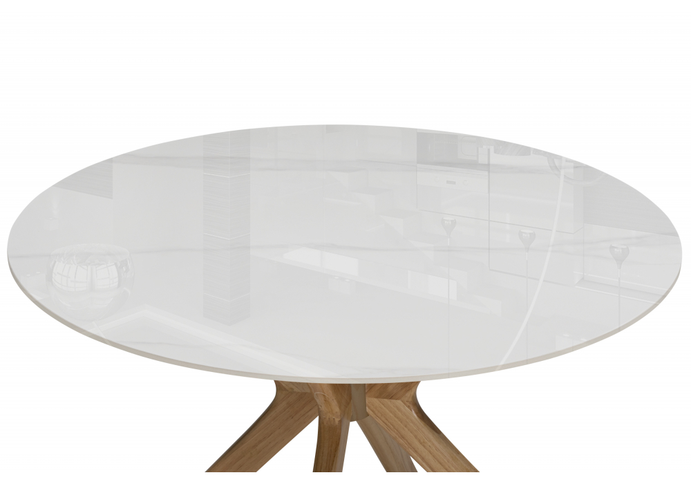 Стол Unika Round белый мрамор / светлое дерево