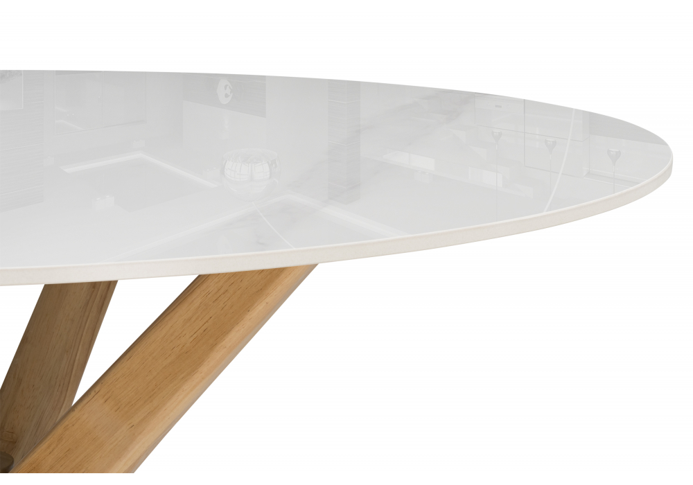 Стол Unika Round белый мрамор / светлое дерево