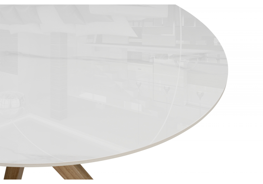 Стол Unika Round белый мрамор / светлое дерево