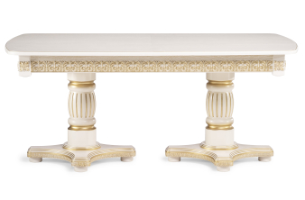 Деревянный стол Кассиль 260(330)х110х77 слоновая кость с золотой патиной