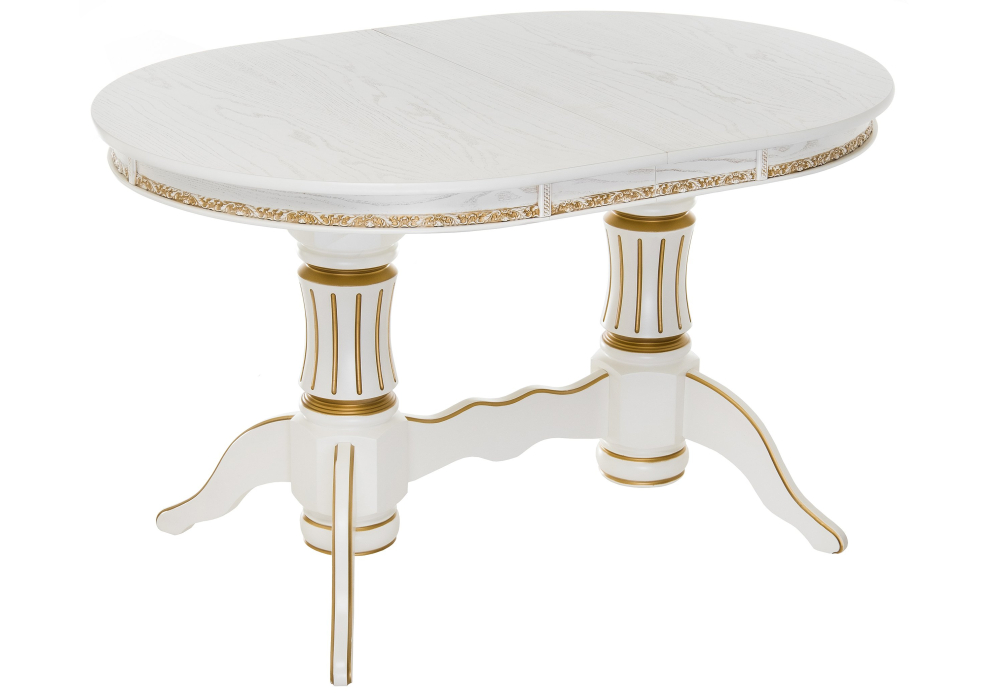 Деревянный стол Герцог молочный с золотой патиной