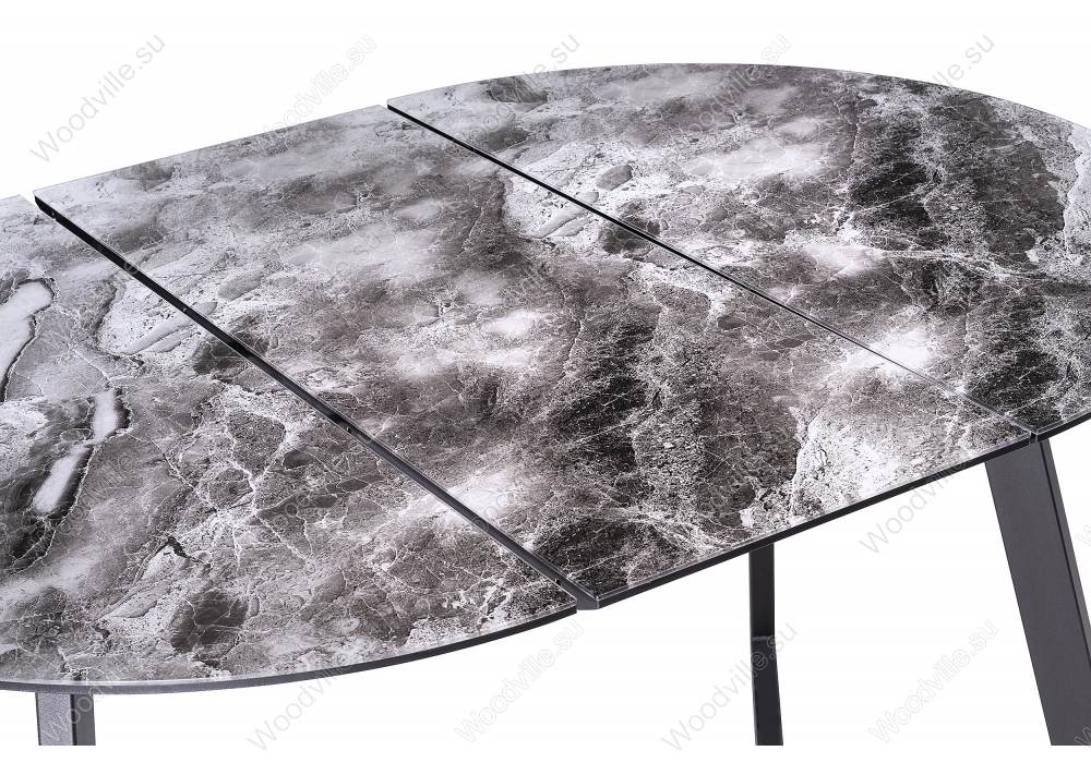 Стеклянный стол Алингсос черная шагрень / мрамор серый
