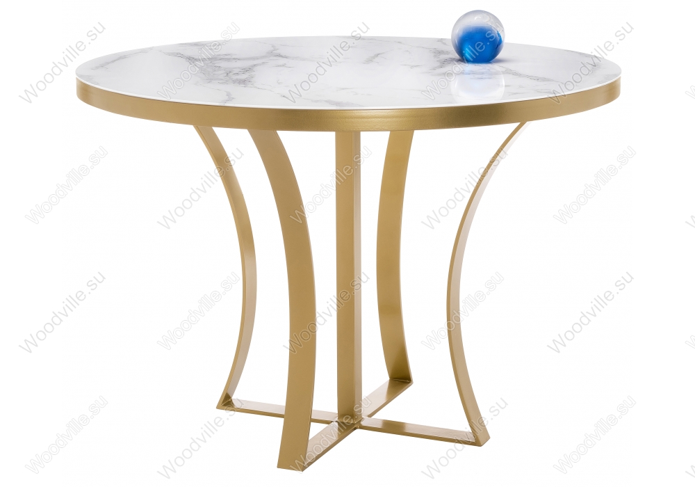 Стеклянный стол Нейтон золото / белый мрамор