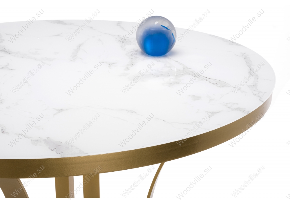 Стеклянный стол Нейтон золото / белый мрамор