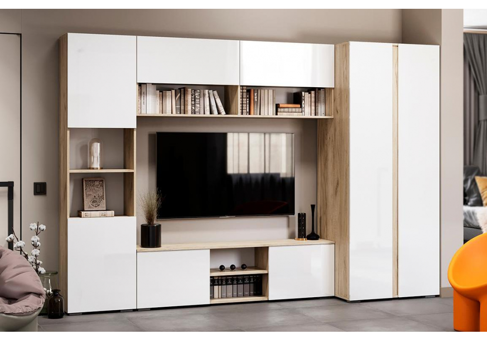 ТВ-тумба Алетра ТБ01-1600 дуб крафт серый / глянец белый