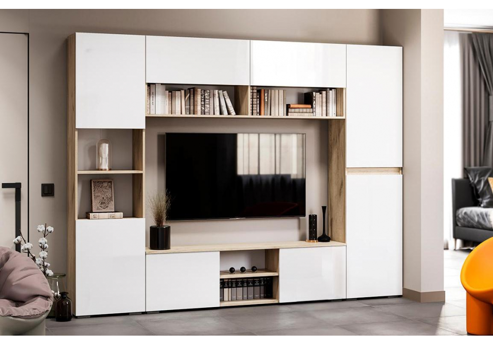 ТВ-тумба Алетра ТБ01-1600 дуб крафт серый / глянец белый