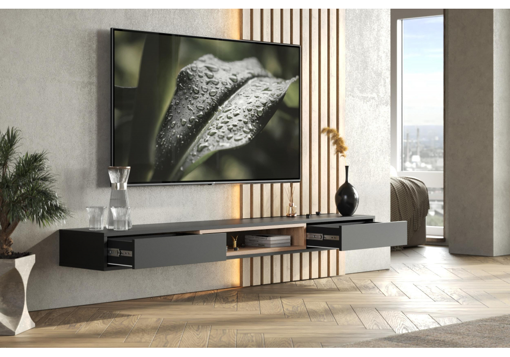 ТВ-тумба Делора 1,8 м черный / дуб вотан