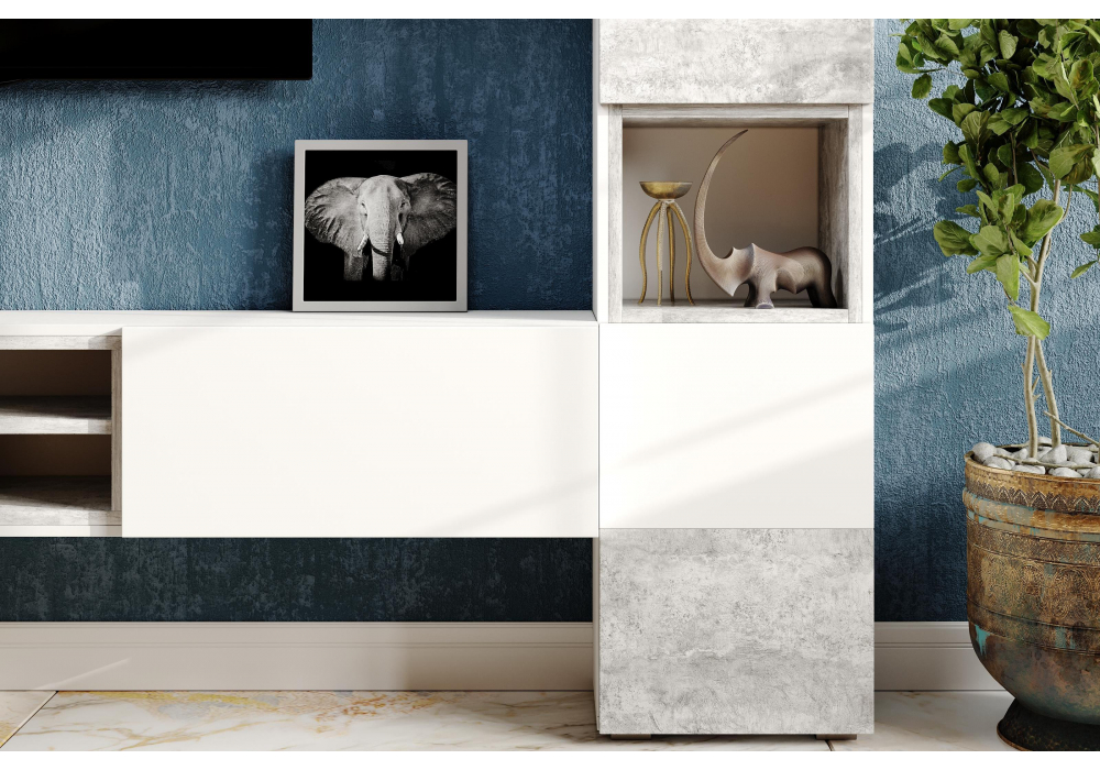 ТВ-тумба Лонгфорд белый / бетон светлый