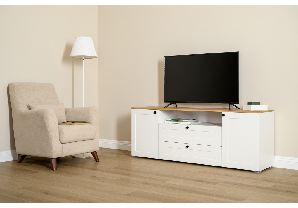 ТВ-тумба Опра белый шагрень / дуб золотой craft