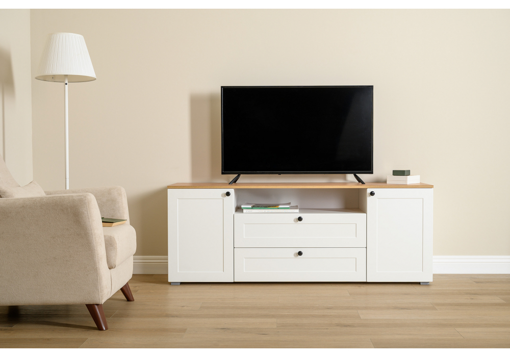 ТВ-тумба Опра белый шагрень / дуб золотой craft