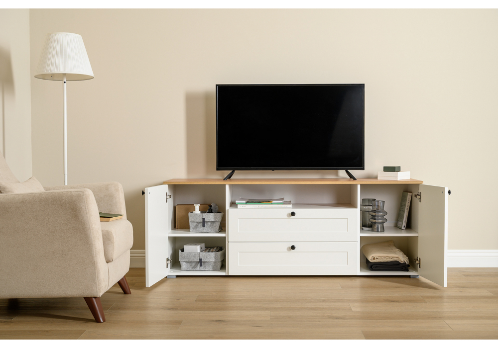 ТВ-тумба Опра белый шагрень / дуб золотой craft