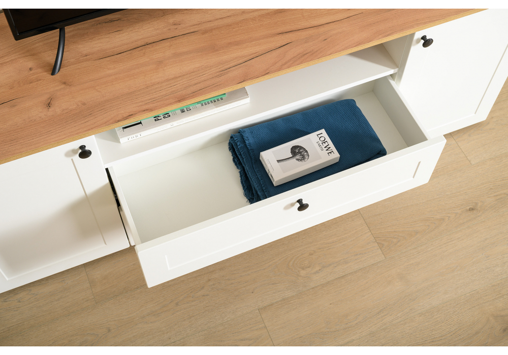 ТВ-тумба Опра белый шагрень / дуб золотой craft