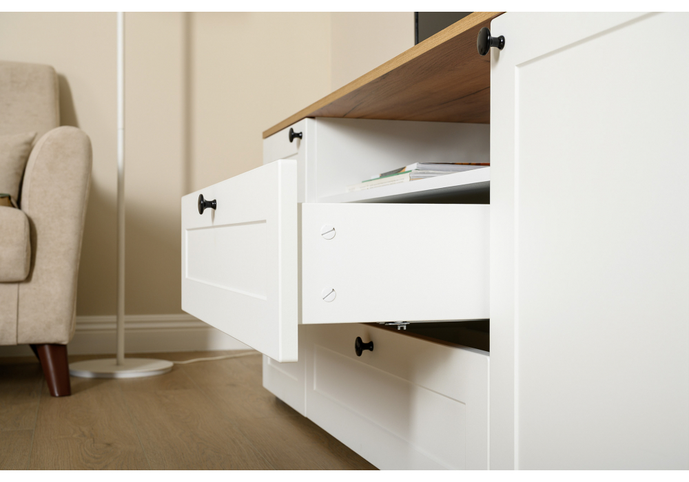 ТВ-тумба Опра белый шагрень / дуб золотой craft