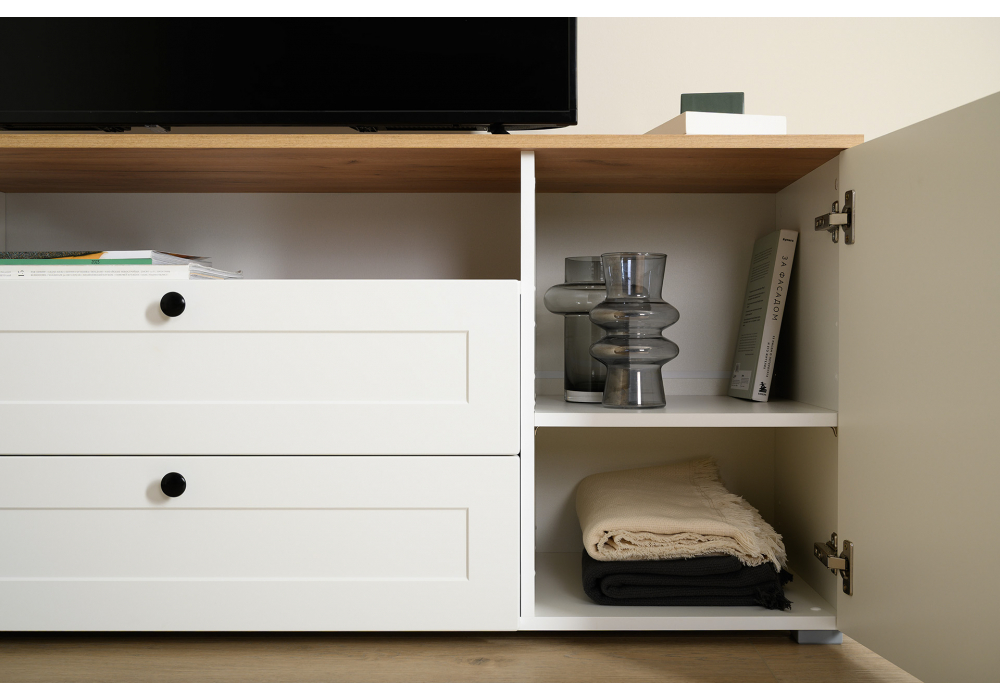 ТВ-тумба Опра белый шагрень / дуб золотой craft